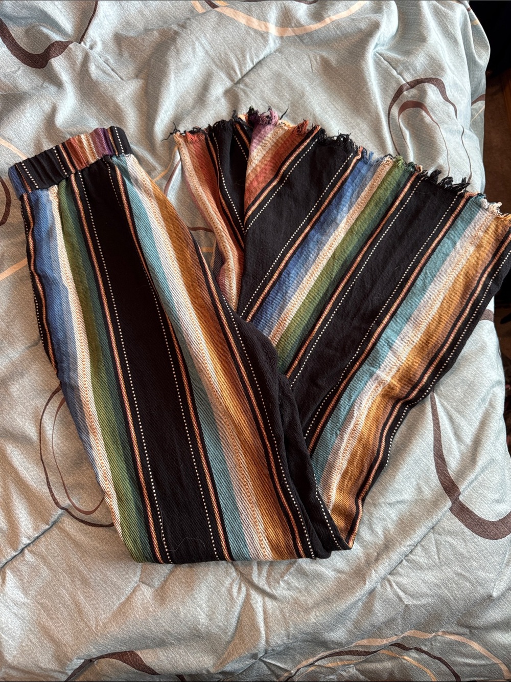 L&B Black Cargo Pants with Multicolor Vertical Stripes